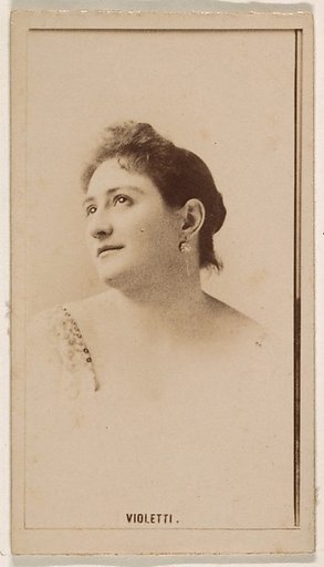 Miss Violetti, from the Actresses series (N245) issued by Kinney Brothers to promote Sweet Caporal Cigarettes