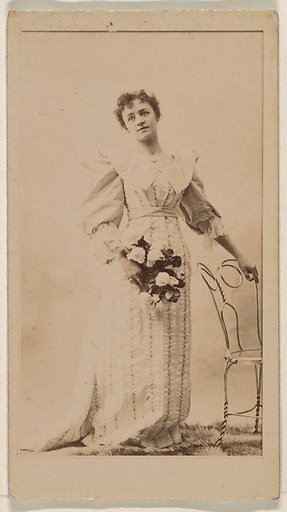 Woman standing with hand on chair, from the Actresses series (N245) issued by Kinney Brothers to promote Sweet Caporal Cigarettes