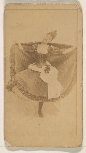Dancer holding skirt, from the Actresses series (N245) issued by Kinney Brothers to promote Sweet Caporal Cigarettes