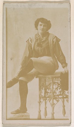 Actress seated on ornate stool, from the Actresses series (N245) issued by Kinney Brothers to promote Sweet Caporal Cigarettes