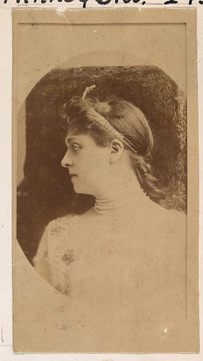 Actress in profile wearing simple headpiece, from the Actresses series (N245) issued by Kinney Brothers to promote Sweet Caporal Cigarettes