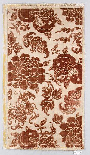 Textile with bats, butterflies, peonies, and peaches