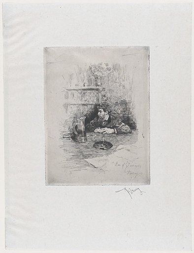 Portrait of the painter Eduardo Zamacois seated at a table