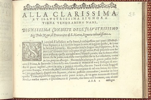 Corona delle Nobili et Virtuose Donne: Libro I-IV, page 58 (recto)
