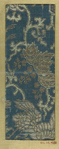 Textile fragment with incomplete pattern of paulownia and part of a bird