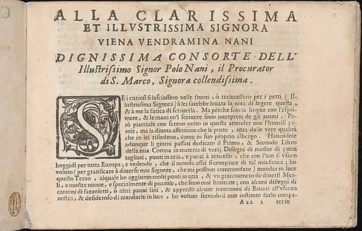 Corona delle Nobile et Virtuose Donne, Libro Terzo, page 2 (recto)