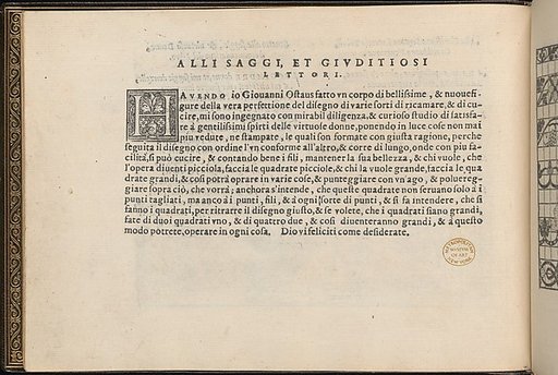 La Vera Perfettione del Disegno di varie sorti di recami, page 3 (verso)