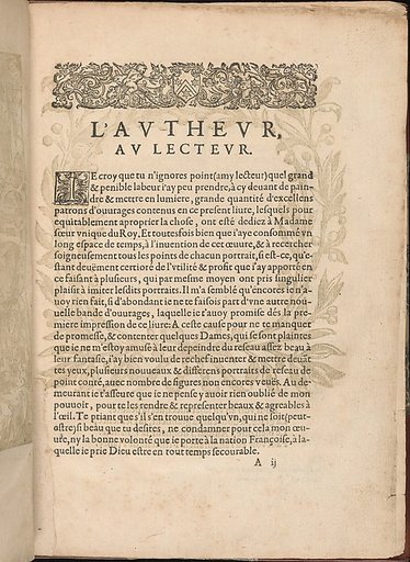 Les Secondes Oeuvres, et Subtiles Inventions De Lingerie du Seigneur Federic de Vinciolo Venitien, page 2 (recto)