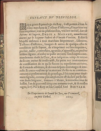 Les Secondes Oeuvres, et Subtiles Inventions De Lingerie du Seigneur Federic de Vinciolo Venitien, page 4 (verso)