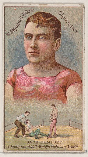 Jack Dempsey, Champion Middle Weight Pugilist of the World, from the Champions of Games and Sports series (N184, Type 1) issued by W.S. Kimball & Co.