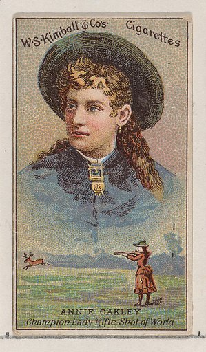 Annie Oakley, Champion Lady Rifle Shot of the World, from the Champions of Games and Sports series (N184, Type 1) issued by W.S. Kimball & Co.