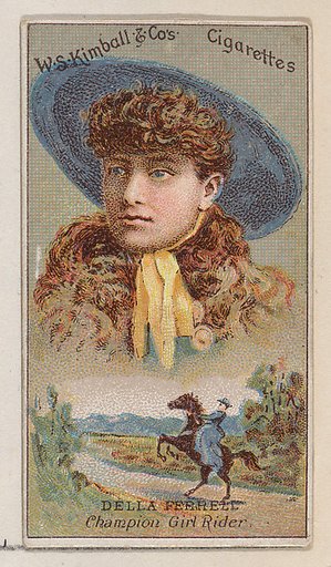 Della Ferrell, Champion Girl Rider, from the Champions of Games and Sports series (N184, Type 1) issued by W.S. Kimball & Co.