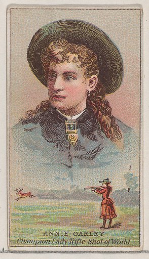 Annie Oakley, Champion Lady Rifle Shot of the World, from the Champions of Games and Sports series (N184, Type 2) issued by W.S. Kimball & Co.