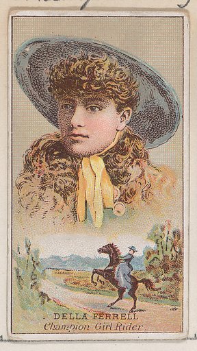 Della Ferrell, Champion Girl Rider, from the Champions of Games and Sports series (N184, Type 2) issued by W.S. Kimball & Co.