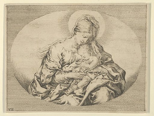 The Virgin holding the infant Christ, an oval composition, after Reni