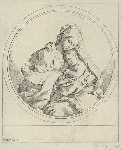The Virgin holding the infant Christ, a circular composition, after Reni