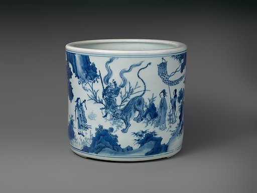 Brush pot with scene from The Investiture of the Gods