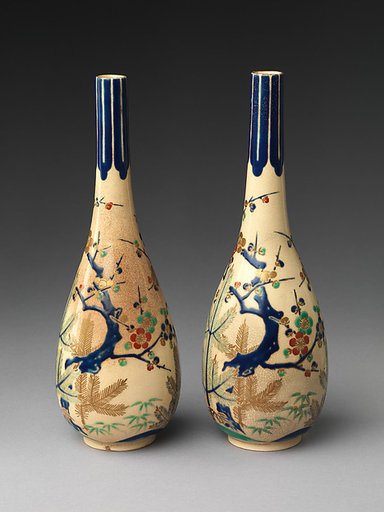 Pair of Sake Bottles with Pine, Bamboo, and Plum