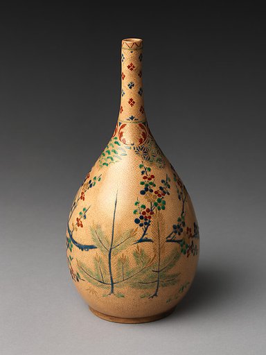 Sake bottle with pine and plum