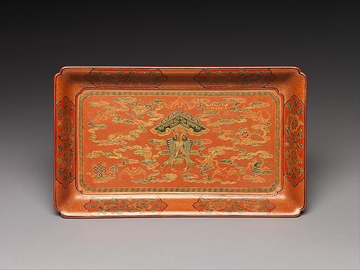 Rectangular tray with fish chime, treasures, and clouds