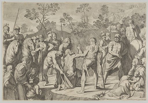 Saint Andrew kneeling in prayer as he is led to the cross, after Reni