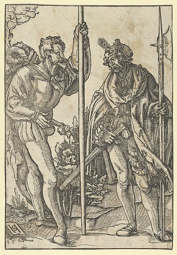 Two Soldiers with Lance and Halberd Conversing