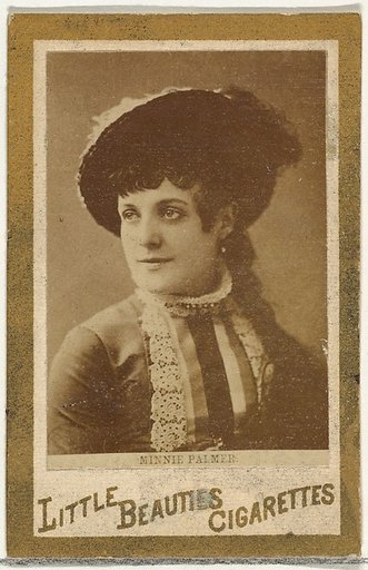 Minnie Palmer (portrait of bust), from the Actresses and Celebrities series (N60, Type 1) promoting Little Beauties Cigarettes for Allen & Ginter brand tobacco products