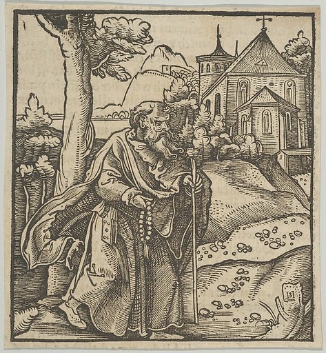 An Old Pilgrim Walking to the Right, from Hymmelwagen auff dem, wer wol lebt...