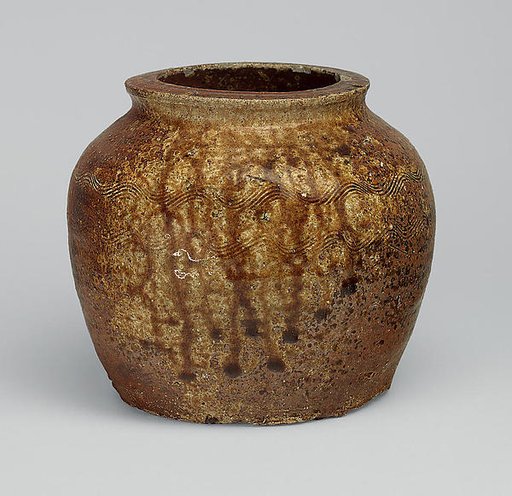 Widemouthed Oil Jar (Kame) with Wave Pattern