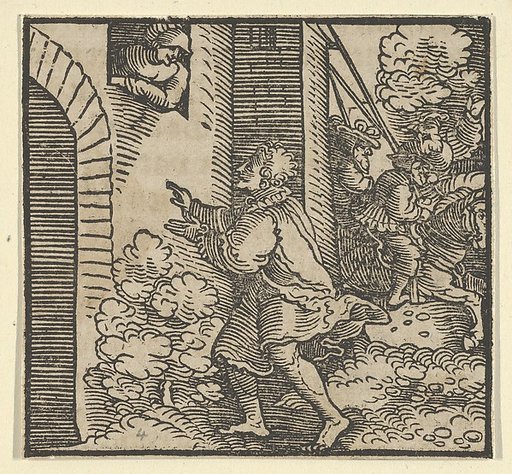 Rinaldo Robbed, Standing in front of the Widow's House, from The Decameron