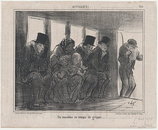 Un omnibus en temps de grippe, from Actualités, published in Le Charivari, April 7, 1858