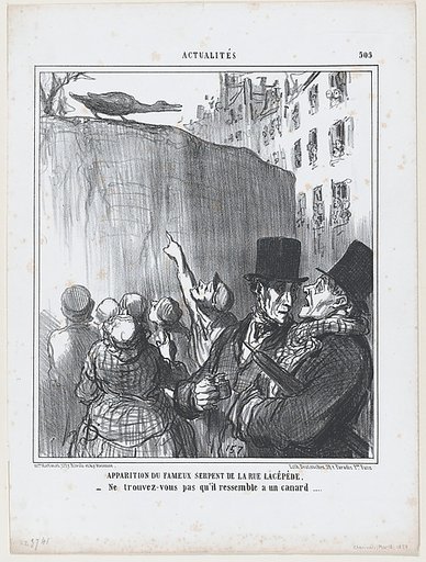 Apparition du fameux serpent de la rue Lacépède..., from Actualités, published in "Le Charivari"