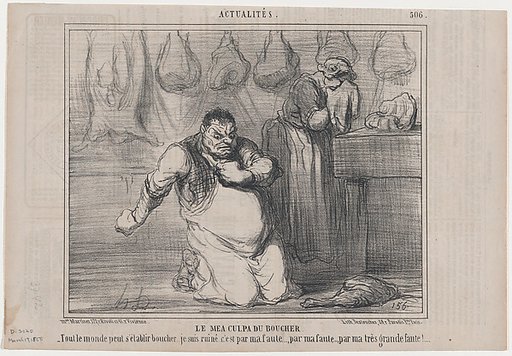 Le mea culpa du boucher, from Actualités, published in Le Charivari, March 19, 1858
