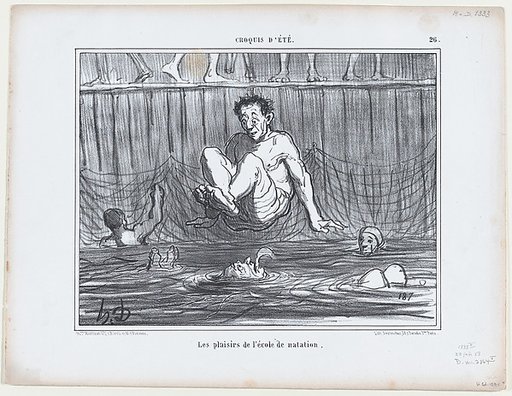 Les plaisirs de l'école de natation, from Croquis Été, published in Le Charivari, June 22, 1858