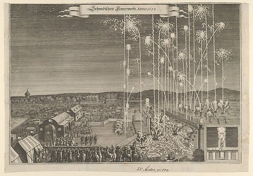 Fireworks given by the Swedish ambassadors to honor Karl Gustav, Count Palatine, executed by Johann Carl, Nuremberg 1650