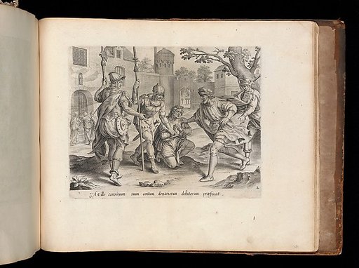 The Servant Sending his Fellow Servant to Prison, from The Parable of the Unmerciful Servant, bound in "Thesaurus Sacrarum historiarum Veteris et Novi Testamenti"