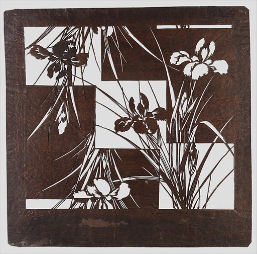 Stencil with Pattern of Irises on a Geometric Background