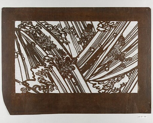 Stencil with Pattern of Chrysanthemums in Rushing Water