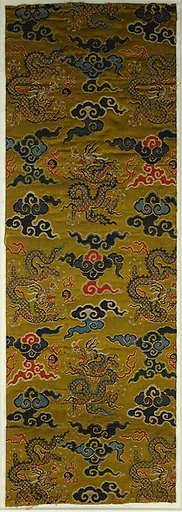 Textile fragment with dragon amidst clouds