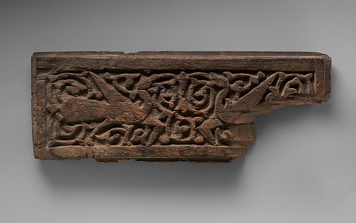 Fragment of Carved Wood Panel with Two Birds