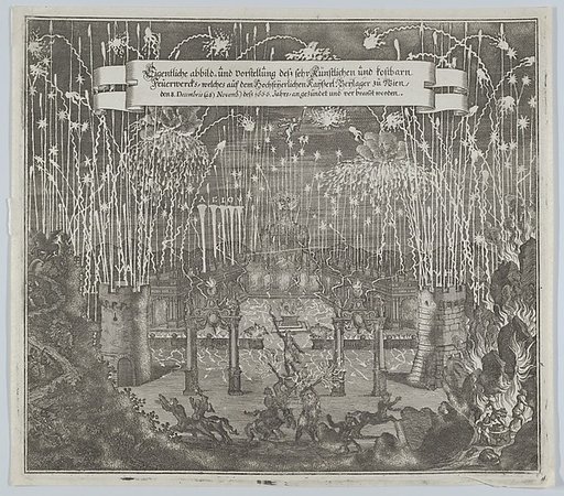 Fireworks celebrating the marriage of Emperor Leopold I and Margarita, Vienna 1666