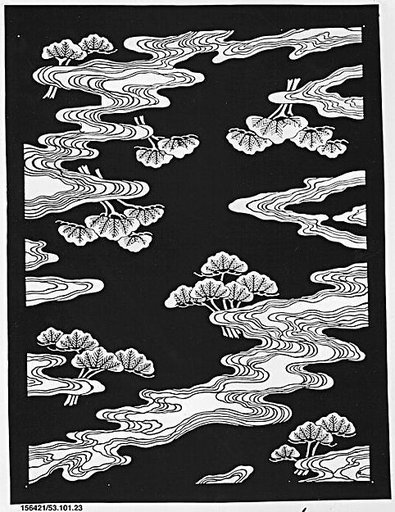 Stencil with Pattern of Pines with Streams or Mist