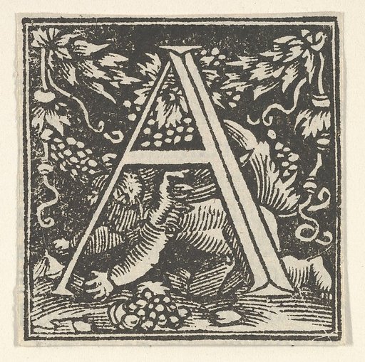 Initial letter A with putto