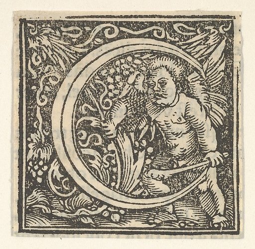 Initial letter C with putto