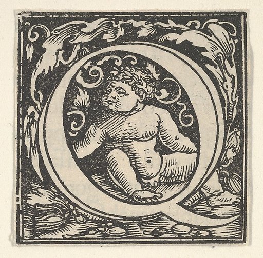 Initial letter Q with putto