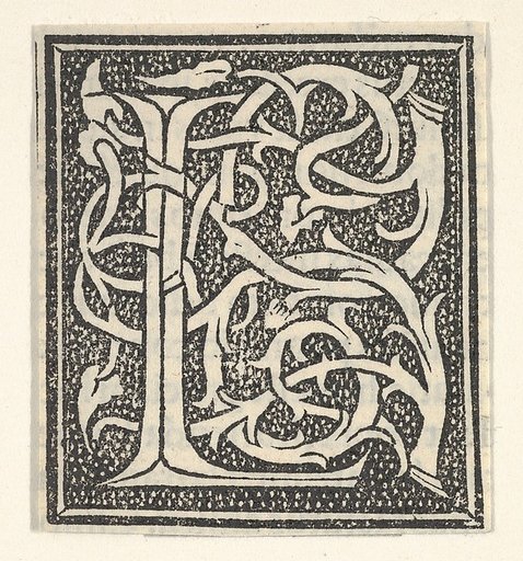 Initial letter L on patterned background
