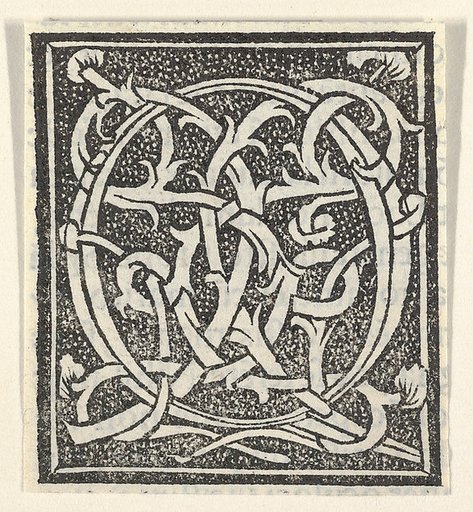 Initial letter Q on patterned background