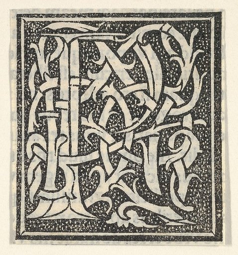 Initial letter P on patterned background
