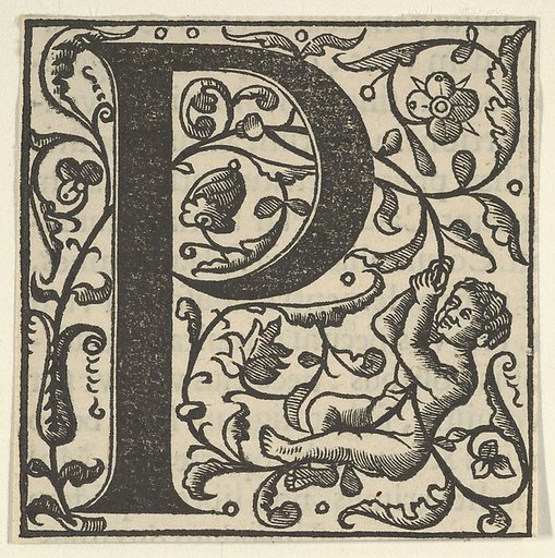 Initial letter P with putto