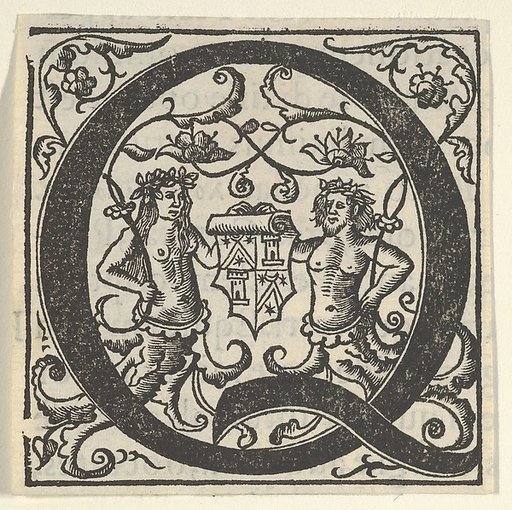 Initial letter Q with coat of arms